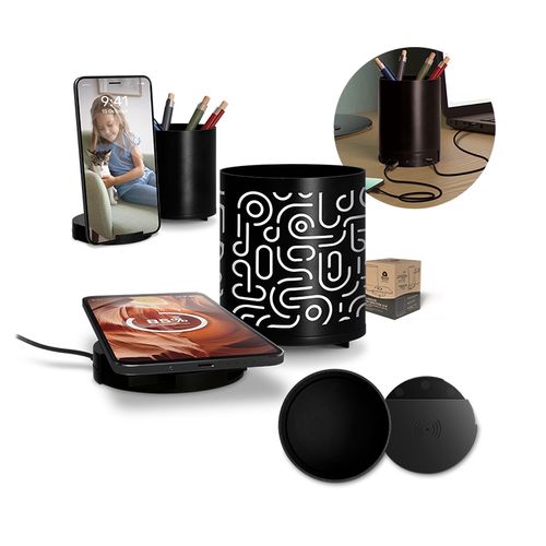 PI Design - CHARGEUR PAR INDUCTION 10W AVEC FONCTION HUB ET POT A CRAYONS EN rAlu