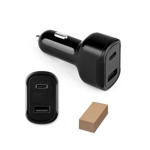 hi!dea - DIRAC. Adaptateur allume-cigare avec port USB-A 18W et USB-C 20W en ABS recyclé (100 % rABS)