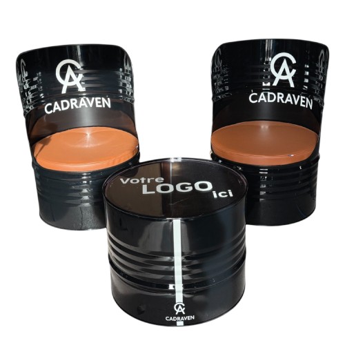 Ensemble 2 Fauteuils Bidon Type Salon  + 1 Table basse