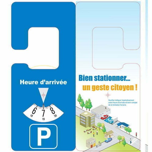 Disque de stationnement européen format 11x15 cm accroche rétroviseur