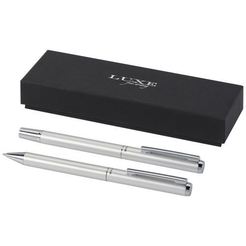 Luxe - Ensemble-cadeau stylo bille et stylo roller Lucetto en aluminium recyclé (encre noire)